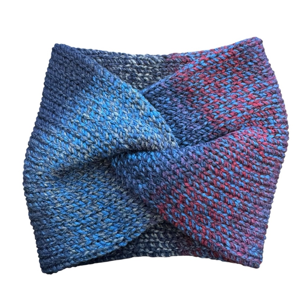 Handmade Blue & Magenta Variegated Ear Warmer | Abstract Knit Headwrap